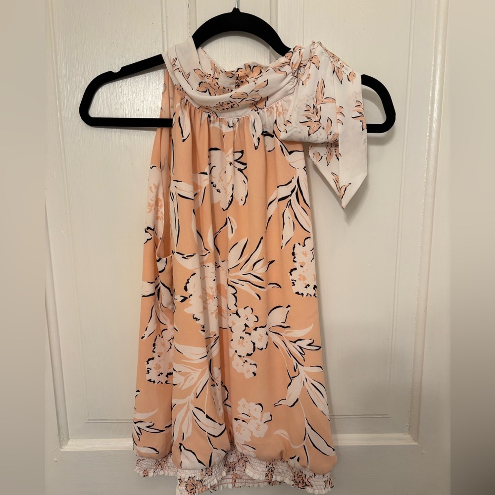 White House Black Market Floral Peach Halter Tank XS